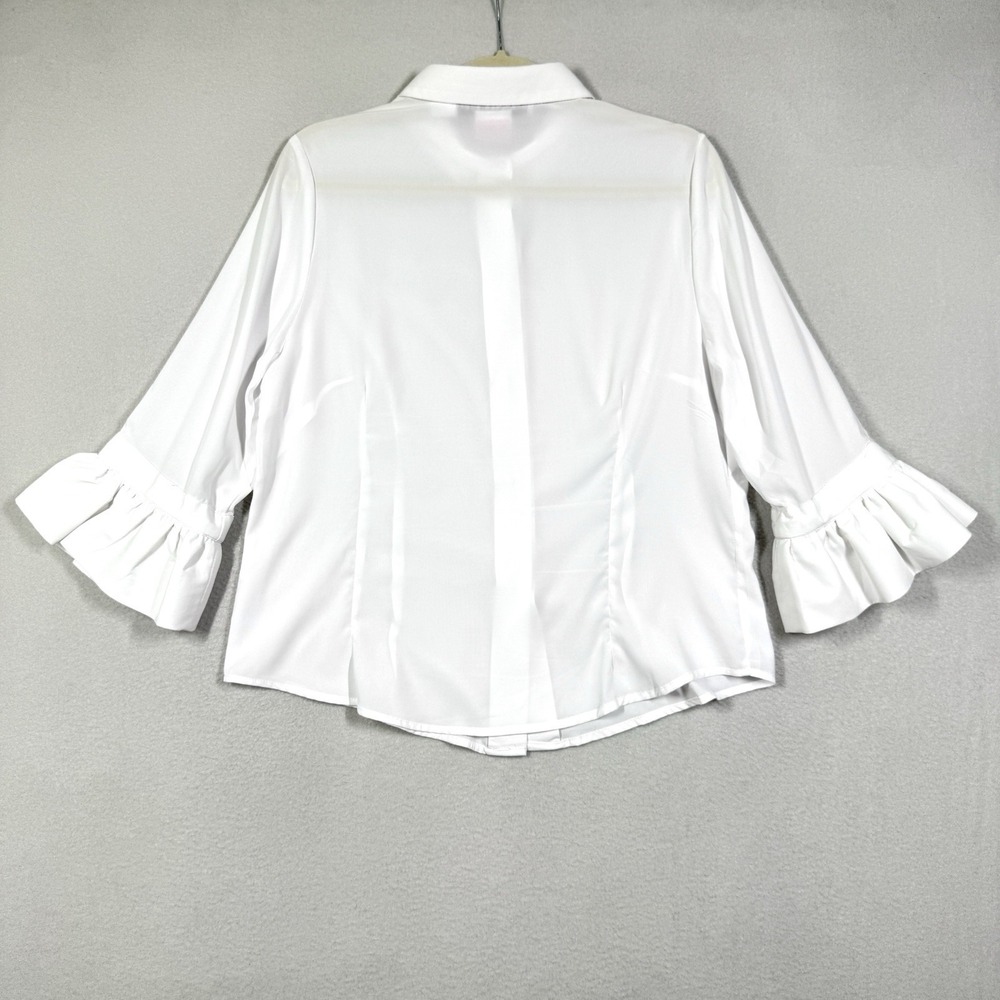 Gretchen Scott Top Womens Medium Priss White Button Blouse Ruffle Sleeve Career - Picture 5 of 12